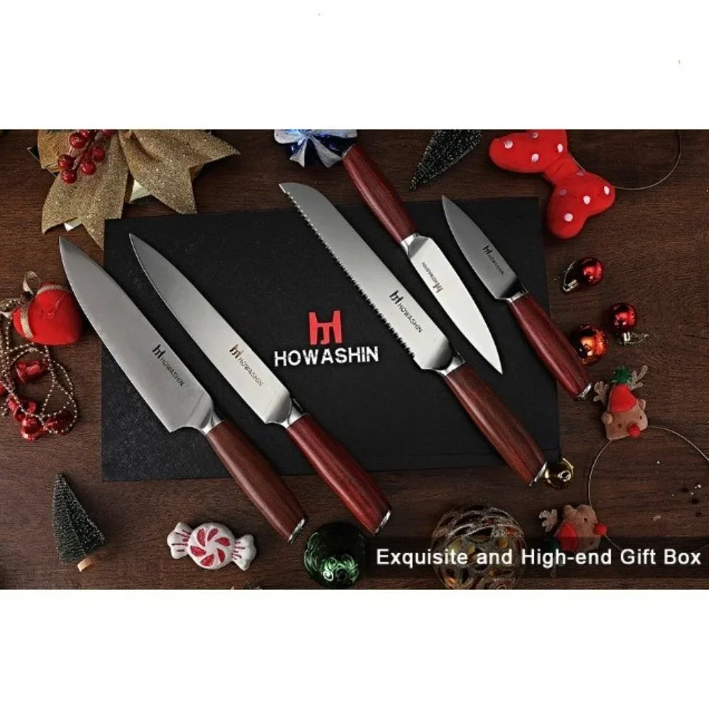 5 pcs - Professional Kitchen Knife Set with Red Sandalwood Handles
